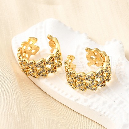 Brass Micro Pave Clear Cubic Zirconia Cuff Earrings EJEW-K309-10G-1