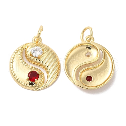 Brass Micro Pave Clear & Red Cubic Zirconia Pendants KK-E068-VF414-2-1