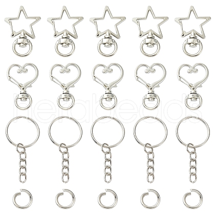 10Set 2 Styles Star Alloy Swivel Clasps with 10Pcs Iron Split Key Rings PURS-YW0001-01B-1