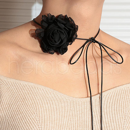 3D Flower Polyester Wrap Choker Necklaces for Women FS-WG577A7-02-1
