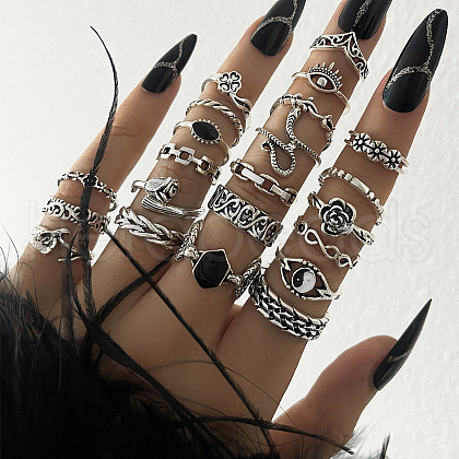 22Pcs Alloy Enamel Finger Cuff Rings Sets FS-WG8BC7B-01-1