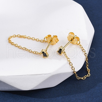 Real 18K Gold Plated 925 Sterling Silver Chains Front Back Stud Earrings PA4661-1-1