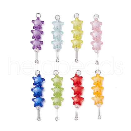 8Pcs 8 Colors Acrylic & Glass Star Beaded Connector Charms PALLOY-JF03516-1