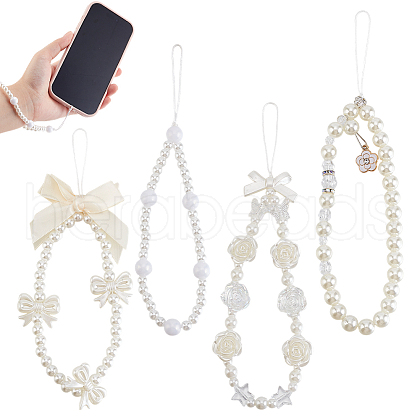 ANATTASOUL 4Pcs 4 Styles Plastic Beaded Mobile Phone Lanyard Wrist Strap AJEW-AN0007-44-1