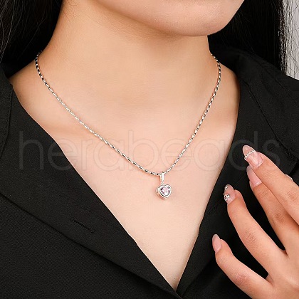 925 Sterling Silver Pave Cubic Zirconia Birthstone Heart Pendant Necklaces for Women EE9411-2-1