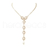 Brass Micro Pave Clear Cubic Zirconia Oval Link Chain Y Necklaces NJEW-JN05316-3