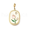 Oval with Flower 304 Stainless Steel Enamel & Rhinestone Pendant Decorations STAS-H202-40G-1
