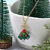 Christmas Tree Glass Beaded Pendant Necklaces NJEW-TA00174-1