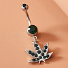 Maple Leaf 316L Surgical Stainless Steel Pave Teal Cubic Zirconia Curved Barbell Dangle Belly Rings FS-WG72B10-02-1