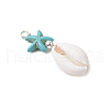 2Pcs 2 Colors Cowrie Shell & Synthetic Turquoise Starfish Pendants PALLOY-JF03407-4