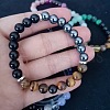 Round Natural Tiger Eye & Black Obsidian & Synthetic Non-magnetic Hematite Beads Stretch Bracelets for Girl Women FS-WGE0C43-08-1