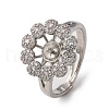 Flower Brass Micro Pave Clear Cubic Zirconia Cuff Ring Settings KK-D378-32P-1