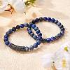 2Pcs 2 Style Natural Lapis Lazuli Stretch Bracelets Set BJEW-SW00098-4