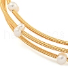 Mother's Day Jewellery Three-Loops Brass & Natural Freshwater Pearl Beaded Wrap Bracelets for Women BJEW-F470-01G-3