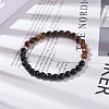 Natural Black Stone & Tiger Eye Round Beads Stretch Bracelet for Women BJEW-JB07293-03-2