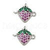 Brass Pave Green & Hot Pink Cubic Zirconia Fruit Connector Charms KK-Z109-01P-02-1