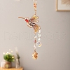 Wire Wrapped Glass Beads & Metal Bird Hanging Ornaments PW-WG06B21-01-1
