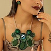 Aluminum Wire Wrapped Resin Beaded Oval Pendant Necklaces & Flat Round Stud Earrings Sets WG92AA6-07-2