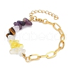 Nature Amethyst & Quartz Crystal & Yellow Quartz & Tiger Eye Chip Link Bracelets BJEW-V003-02G-2