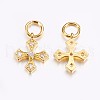 Brass Micro Pave Cubic Zirconia Tiny Cross Charms ZIRC-G128-04G-2