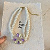 Flower Alloy Colorful Rhinestone Pendant Plastic Imitation Pearl Beaded Double Layer Necklaces FS-WG2A466-01-2