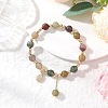 3Pcs Natural Aquamarine & Rose Quartz & Amethyst & Indian Agate & White Jade Imitation Morganite Round Beaded Bracelets BJEW-JB11933-4