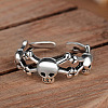 Thailand Sterling Silver Skull Spider Open Cuff Finger Ring SKUL-PW0002-042S-3