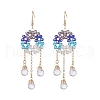 Glass Beaded Ring with Teardrop Dangle Earrings EJEW-JE05263-2