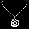 Chakra Lotus Flower 304 Stainless Steel Pave Synthetic Blue Goldstone Pendant Necklaces for Women NJEW-K283-26P-3