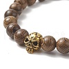 Natural Wenge Wood & Alloy Skull Beaded Stretch Bracelet for Women BJEW-JB09146-3