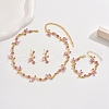 Flower Alloy Rhinestone Link Chain Necklaces & Bracelets & Stud Dangle Earrings Sets FS-WG778CB-01-1