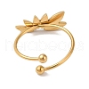 Ion Plating(IP) 304 Stainless Steel Leaf Open Cuff Rings for Women RJEW-M167-10F-G-3