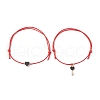 2Pcs 2 Style Heart & Skeleton Key Alloy Enamel Braided Bead Bracelets Set BJEW-JB09772-3