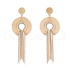 Flat Round with Chain Charm Brass Rhinestone Tassel Stud Earrings EJEW-U058-01G-2