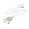 Non-Tarnish Woven Net/Web with Feather 304 Stainless Steel Boho Pendant Necklaces for Women NJEW-G087-08P-3