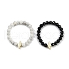 Lightning Bolt Non-magnetic Synthetic Hematite & Natural Howlite & Natural Black Spinel Beaded Stretch Rings RJEW-JR00785-1