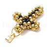 2Pcs 2 Styles 3D Glass Seed Beaded Cross Charms PALLOY-MZ00576-01-4