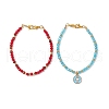 2Pcs 2 Styles Glass Beads Stretch Bracelet Set for Women BJEW-JB11569-2