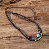 Adjustable Coin Alloy & Synthetic Turquoise & Wood Beaded Pendant Necklaces FS-WG4430E-01-2