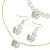 Alloy Enamel Butterfly Charm Necklaces & Dangle Earring & ABS Plastic Imitation Pearl Beads Bracelets Sets SJEW-JS01315-02-4