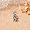 Piercing Jewelry Real Platinum Plated Brass Rhinestone Pirate Style Skull Navel Ring Belly Rings AJEW-EE0001-28-5