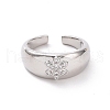 Clear Cubic Zirconia Flower Open Cuff Ring RJEW-H127-02P-2