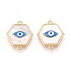 Brass Pave Natural Shell Hexagon Connector Charms KK-N258-09G-1
