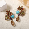 Flower with Teardrop Alloy Rhinestone Dangle Stud Earrings FS-WG594B6-03-1