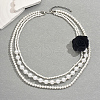 Elegant Plastic Pearl Multi-Layered Beaded Black Flower PendantNecklaces for Women Party Wedding FP1505-3