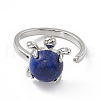 Natural Lapis Lazuli Turtle Open Cuff Ring RJEW-P082-01P-06-3