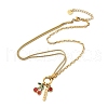 304 Stainless Steel Red Enamel and Siam Rhinestone Cherry Pendant Necklaces for Women NJEW-M091-02G-2