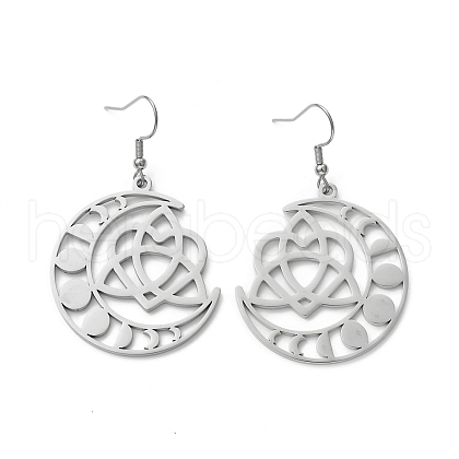304 Stainless Steel Moon Phase with Sailor's Knot Asymmetrical Earrings EJEW-P222-07P-1