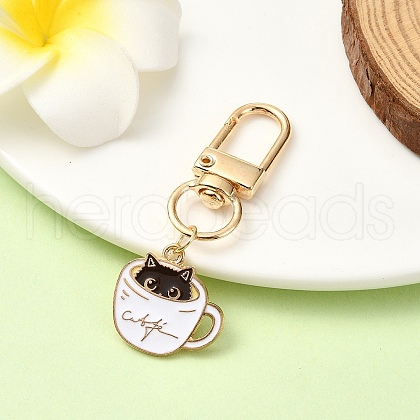 Mother's Day Coffee Cup with Cat Alloy Enamel Pendant Decoration HJEW-YW00025-01-1
