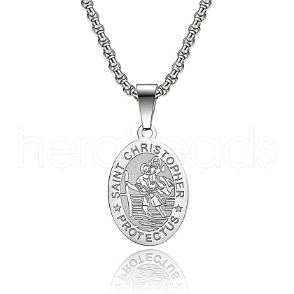 Saint Christopher Pendant Men's Stainless Steel Necklace Stainless Steel Men's Jewelry. EO9724-2-1